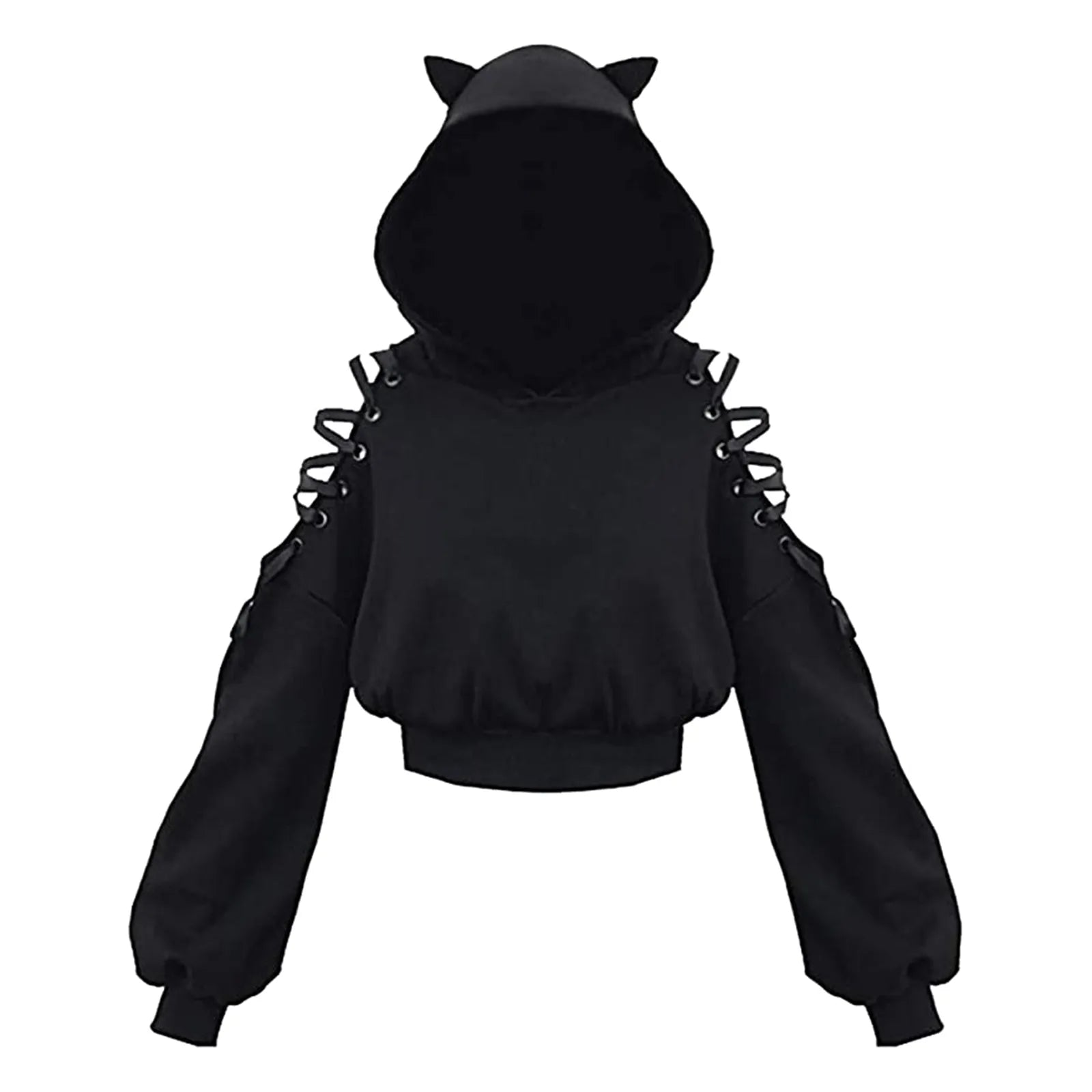 Cat Crop Top Hoodie w/ Exposed Shoulders